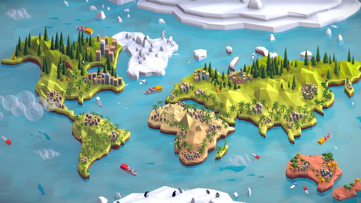 Cartoon Low Poly World Map 3D Model