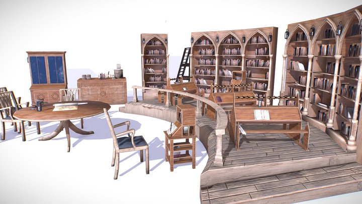 Medieval Library Model Pack low-poly 3D Model 3D Model