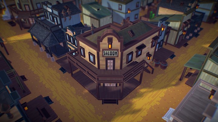 Western Pixel Town 3D Model