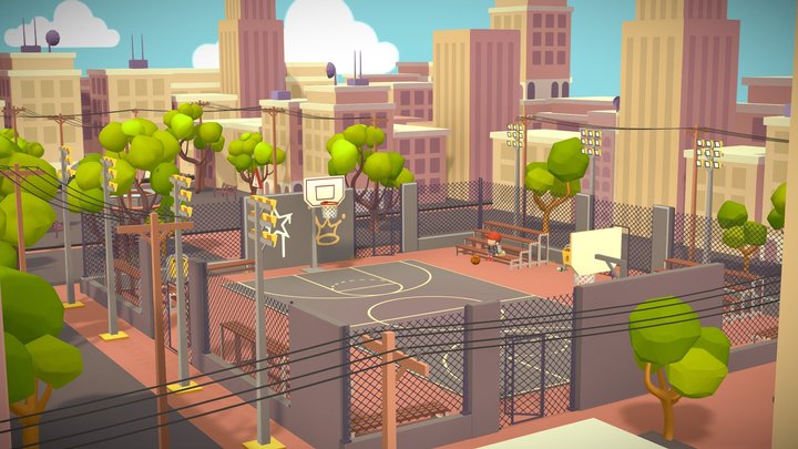 🏀Basketball playground game asset lowpoly city 3D Model