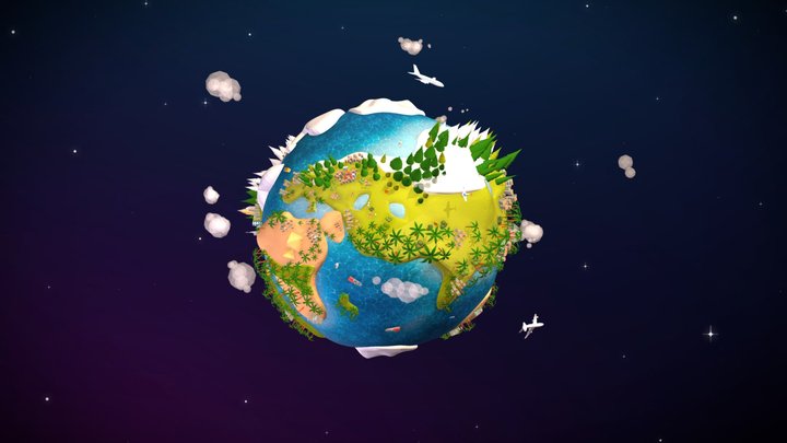 Cartoon Lowpoly Earth Planet 2 UVW textured 3D Model